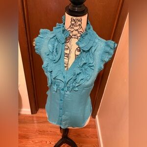 Antilia Femme Turquoise Ruffle Blouse NWOT